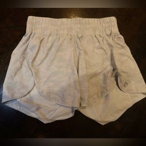 Tasc performance athletic shorts, white/grey/blue camo, size M